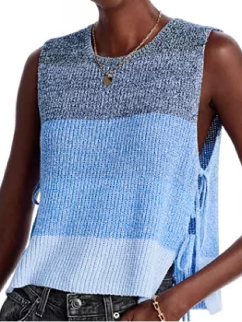Rag & Bone Kati Side Tie Sleeveless Sweater in Blue Gradient Stripe Size Medium